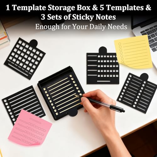 Sticky Note Holder with 5 Reusable Templates for Organization