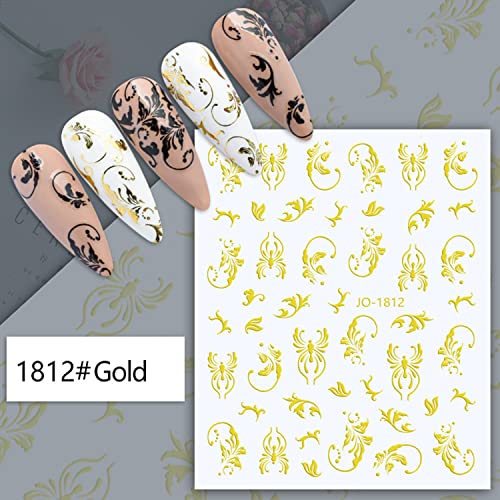 Vezocim Gold Leaf Nail Art Stickers - 6 Sheets 3D Holographic Vine Decals