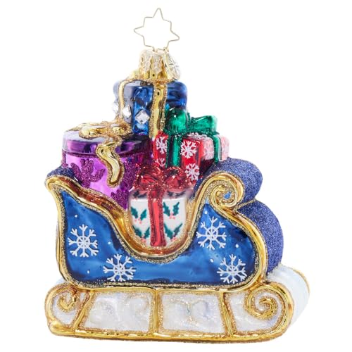 Handcrafted European Glass Christmas Tree Ornament with Starry Night Sleigh