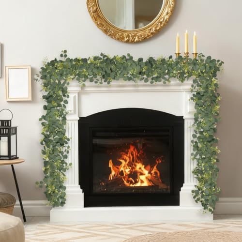 HUZIYAHAN Green Eucalyptus Garland Faux Silk Leaves 5.5 FT Indoor Outdoor Decoration