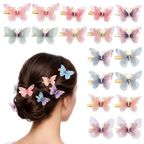 Thinp 18 Pcs 3D Moving Butterfly Hair Clips Glitter Barrettes for Women