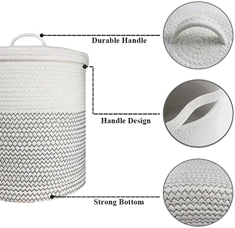 Yimi's Dream Woven Basket - Decorative Storage Solution with Lid for Kids & Toys | Medium Size (White & Black, 12D x 13.5H Inch)