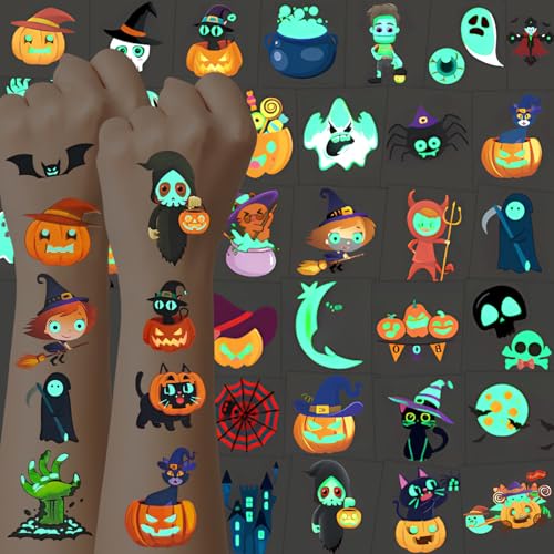 Seqiuay Glow in the Dark Halloween Temporary Tattoos - 10 Sheets