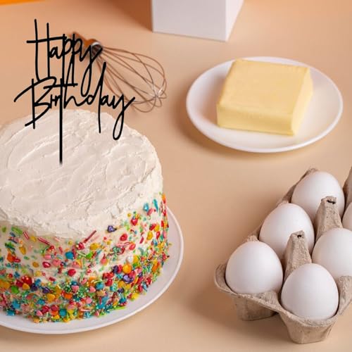 Black Happy Birthday Cake Topper - Elegant Acrylic Decoration