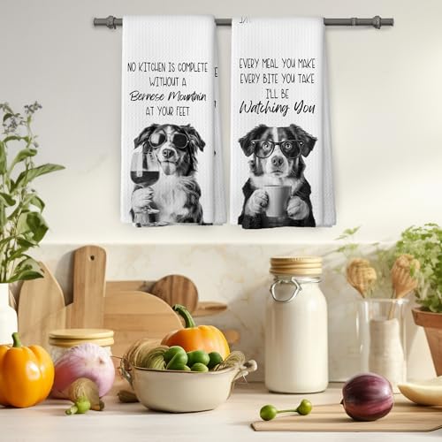 Bernese Mountain Dog Kitchen Towels Set of 2 Microfiber Waffle Weave