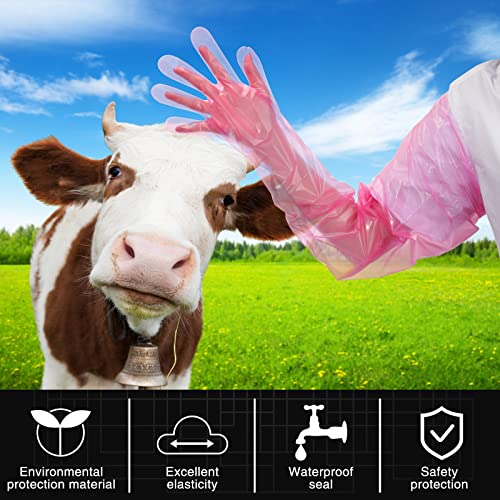 Patelai 50-Pack Disposable Shoulder-Length Field Dressing Gloves - Pink