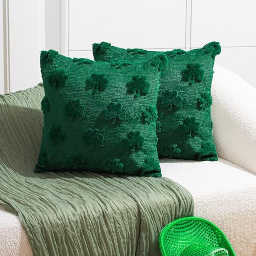 St. Patrick's Day Shamrock Pillow Covers Set of 2 - 18x18 Soft Plush Green Clover Decorative Cases
