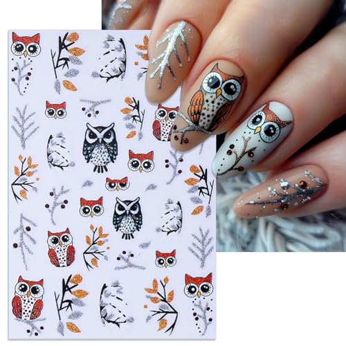 IDDFEVE 6 Sheets Christmas Winter Owl & Snowflake Self-Adhesive Nail Stickers