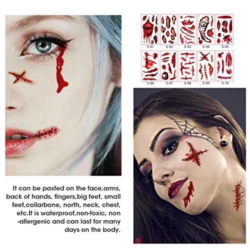 TOPORTY Halloween Temporary Scar Tattoos - 20 Sheets 3D Bloody Wound Stickers