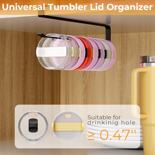 Quehun Black Tumbler Lid Organizer - Holds Up to 30 Lids, No Drill