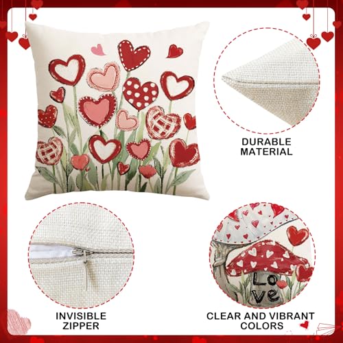 Artscope Valentine's Day Pillow Covers Set of 4, 18x18 Inch Red & Pink Heart Decor