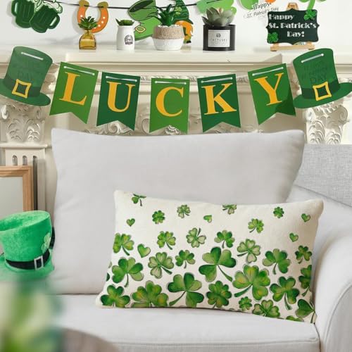 St. Patrick's Day Shamrock Pillow Cover 12x20 Inch - Green