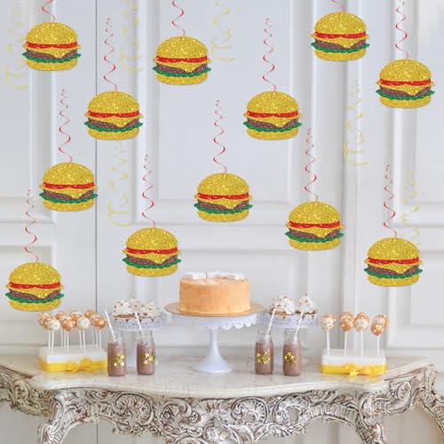 Hamburger Hanging Swirl Decorations - Fast Food Party Supplies