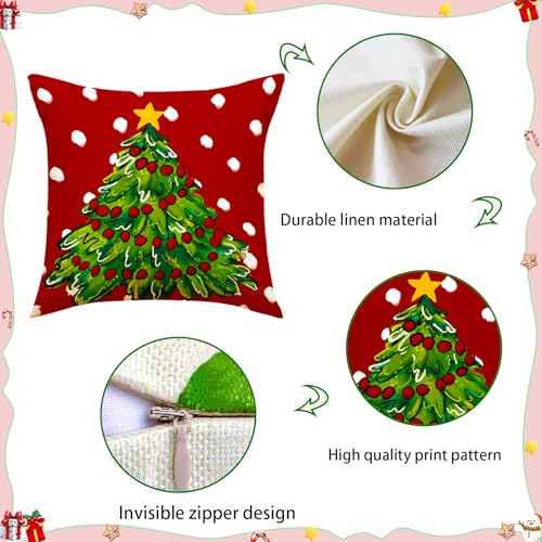 Christmas Pillow Covers Set of 4 - 18x18 Inch Santa & Snowman Decor