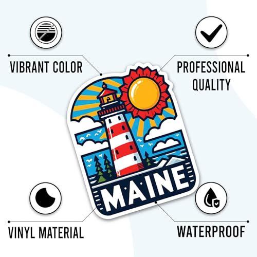 Maine State Vinyl Travel Stickers Set - Waterproof Decals for Laptops, Water Bottles, Cars & More