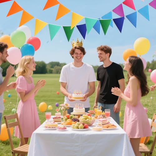 48-Piece Rainbow Pennant Banner Kit with Ribbons - Vibrant Party Decor