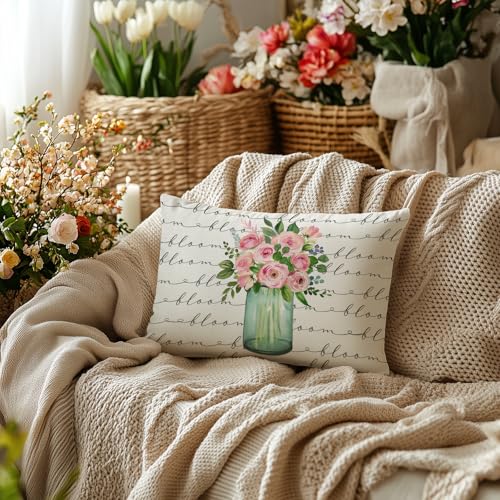 AACORS Spring Lumbar Pillow Cover 12x20 - Floral Farmhouse Decor