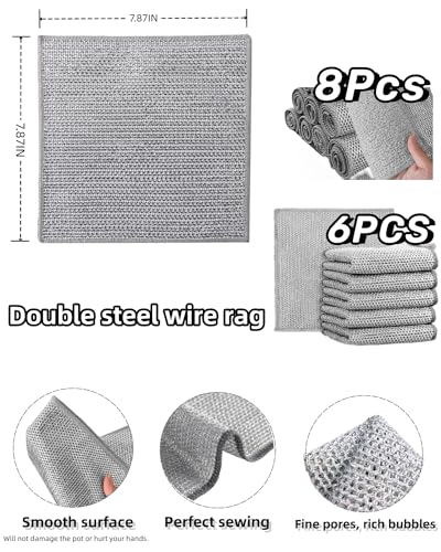 Non-Scratch Wire Dishcloths for Dishes - Stainless Steel Scrubber (6PCS)