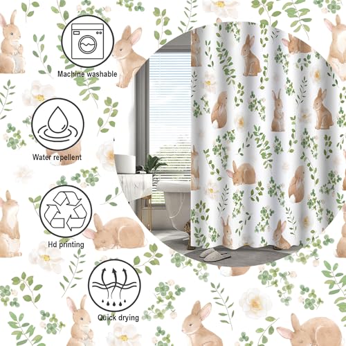 Pink Easter Shower Curtain Set - Watercolor Rabbit Design 72x72