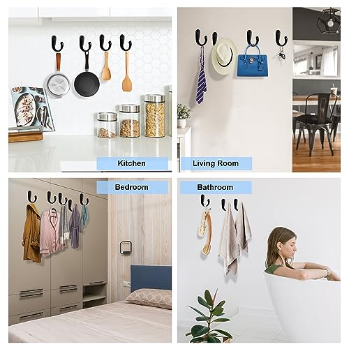 Kruodop 4 Pack Heavy Duty Wall Hooks, Metal Coat and Towel Hanger, Black