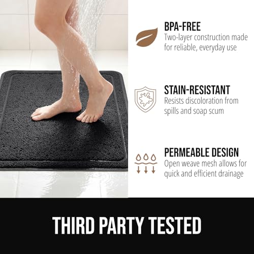 GORILLA GRIP Exfoliating Shower Mat 24x16 Black with Textured Backing