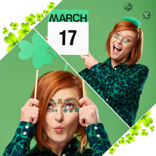 St. Patrick's Day Temporary Tattoos - Waterproof Shamrock Face Stickers