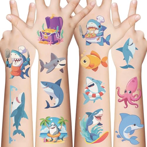 Shark Temporary Tattoos for Kids - 20 Sheets Ocean Sea Animal Party Favors