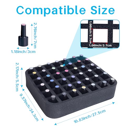 Black Nail Polish Organizer Holder for 42 Bottles (15ml) - Foam Pad with Slots
