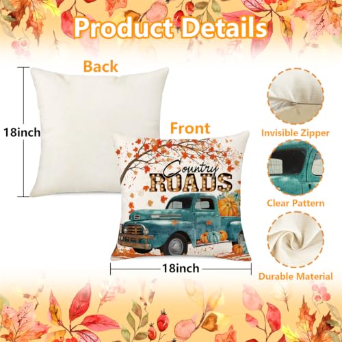 NIGHTWISH Fall Pillow Covers 18x18 (Set of 4) - Pumpkin & Maple Leaf Decor