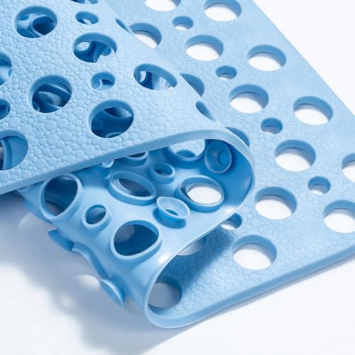 HITSLAM Non-Slip Bathtub Mat 28 x 15 Inch Blue - Soft TPE with Suction Cups