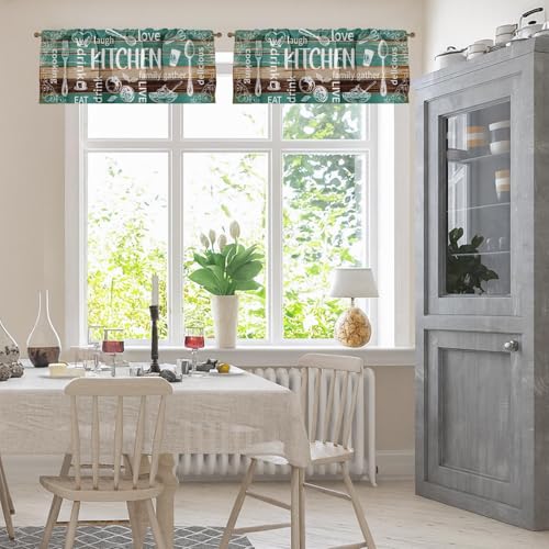 Emvency Farmhouse Teal Window Valances, 52x18 Inch, 2-Pack Kitchen Set