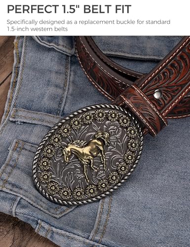 Heavy Duty Western Belt Buckle for 1.5" Belts - Interchangeable Cowboy Accessory