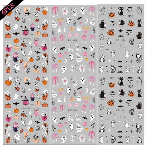 LETSWIN 3D Halloween Nail Stickers - Self-Adhesive Ghost, Bat & Pumpkin Art Decals
