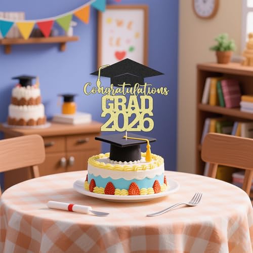 2026 Graduation Cake Topper - Congrats Grad Party Decoration
