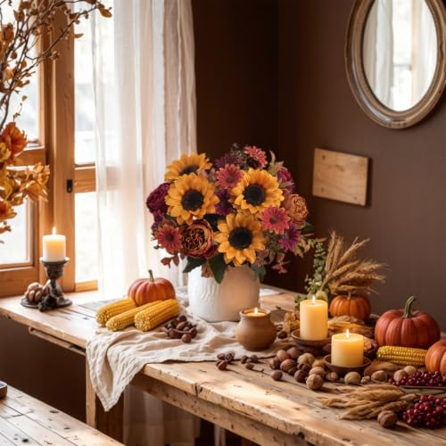 Fall Artificial Sunflower Peony Bouquet Set - 2 Pcs for Autumn Decor