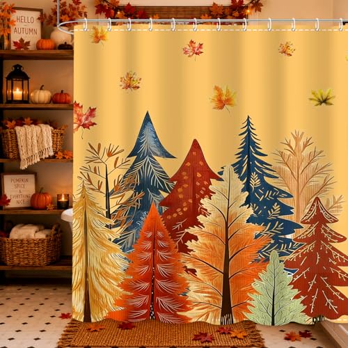 Fall Shower Curtain Set with Autumn Maple Leaves - Fall-1