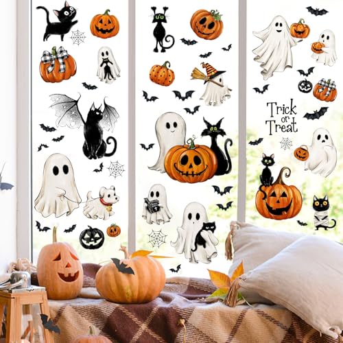 87 PCS Halloween Window Clings - Vintage Ghosts, Pumpkins & Cats
