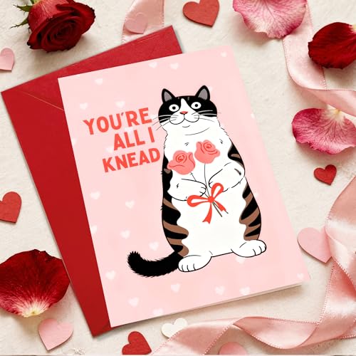 Funny Cat Valentine Card - You're All I Knead Bakery Pun