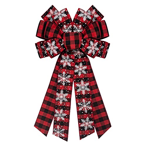 Christmas Wreath Bow Red Velvet Buffalo Plaid Snowflake Large Holiday Decoration