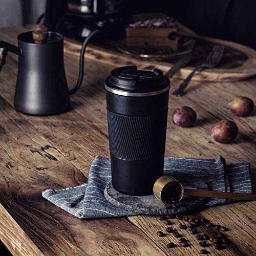 YINJOYI 17oz Insulated Travel Coffee Mug - Black, Leak Proof Tumbler