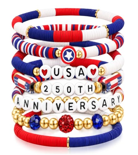 Patriotic 250th Anniversary USA Bracelets - Red, White & Blue Beaded Jewelry Set