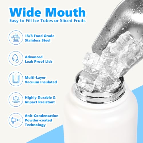 EIPOSAU 32 oz Insulated Stainless Steel Water Bottle, Off-White