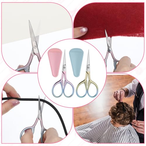 Eldraqth 2pcs Stainless Steel Eyebrow & Facial Hair Grooming Scissors with PU Leather Case