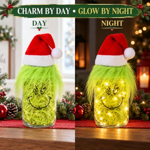 Mason Jar Christmas Centerpiece for Tables - Winter Holiday Farmhouse Decor - 1 Piece