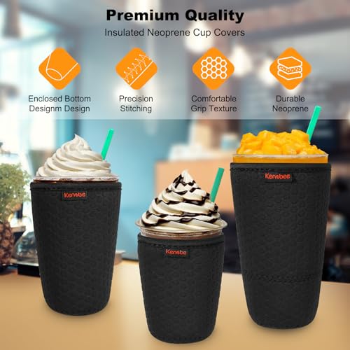 KENOBE Neoprene Iced Coffee Cup Insulator Sleeves, 3-Pack - Black