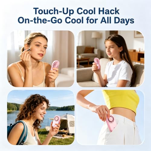 WHATOOK Pink Mini Fan - Portable 5-Speed Handheld USB Fan