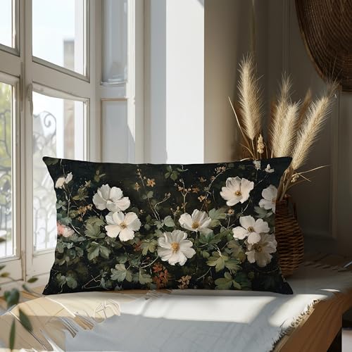 Victorian Floral Pillow Cover 20x12 - Cozy Rustic Decor