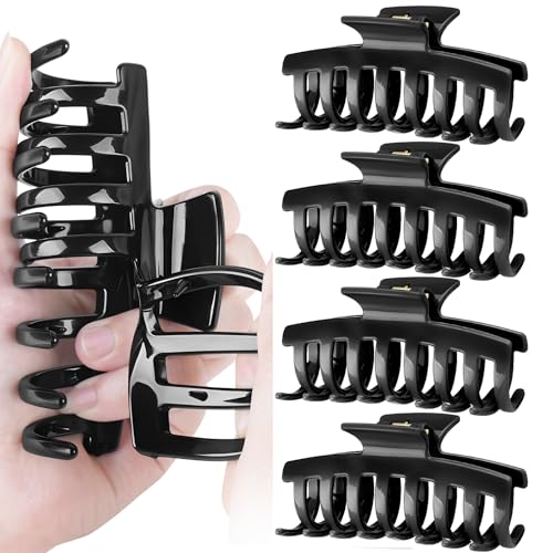 TOCESS Unbreakable Nylon Large Hair Claw Clips 4 Pack Black