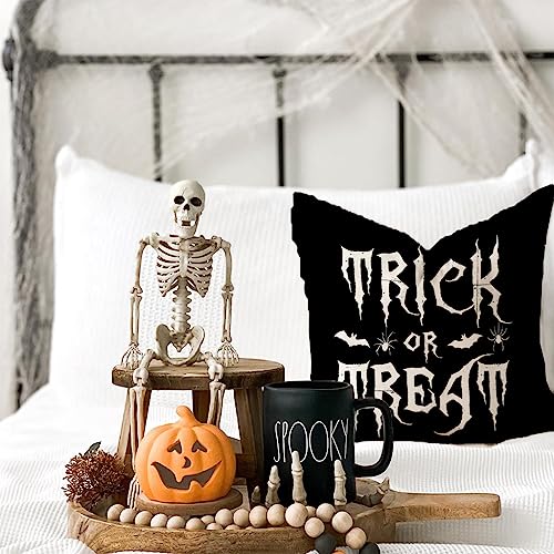 PANDICORN Black Halloween Pillow Covers 16x16, Set of 4 - Skull & Crow Designs