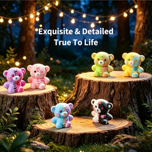 Dark Style 50Pcs Mini Resin Teddy Bear Figurines Set, Decorative Collectibles